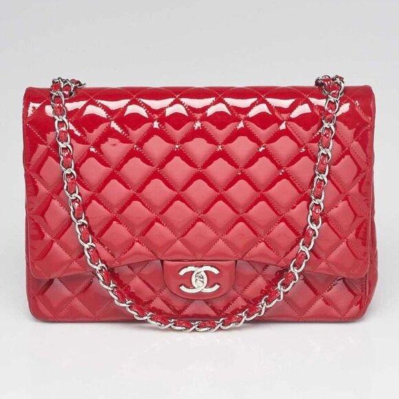 Chanel Red Quilted Patent Leather Classic Maxi Single Flap Bag - Picture 5 of 11